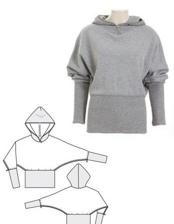 Sudadera con capucha ajustada en cintura y cremallera para coser