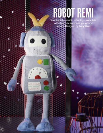 patrón pdf Peluche para coser en tela con forma de un robot